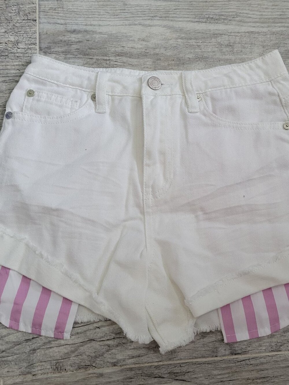 Habitual Kid Shorts Girl's 12 Youth White Denim Purple Pockets Raw Hem NWT